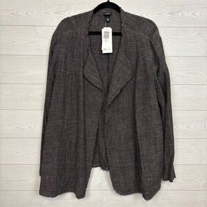 Eileen Fisher Linen Rayon Tweed Raw Edge Brown/Gray Blazer Jacket Size 3X NWT